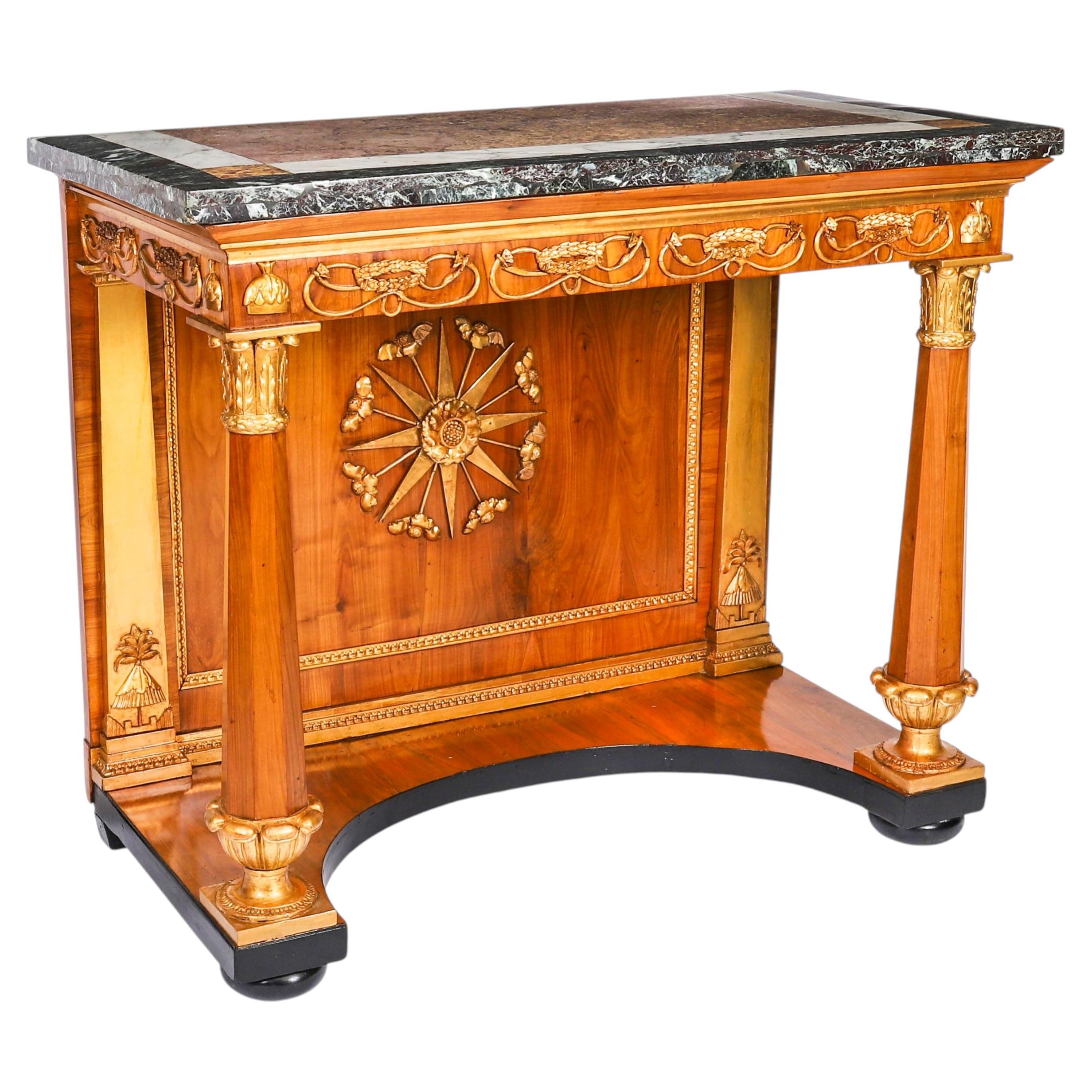 Antique French Empire Period Walnut Marble Top Console Table 19th Century