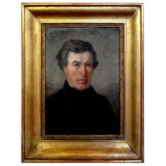 Antique French Empire Portrait Oil on Canvas in Giltwood Frame
