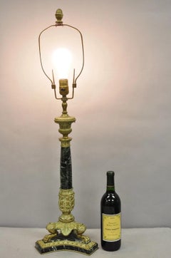 Antique French Empire Regency Gilt Bronze & Marble Column Paw Foot Table Lamp
