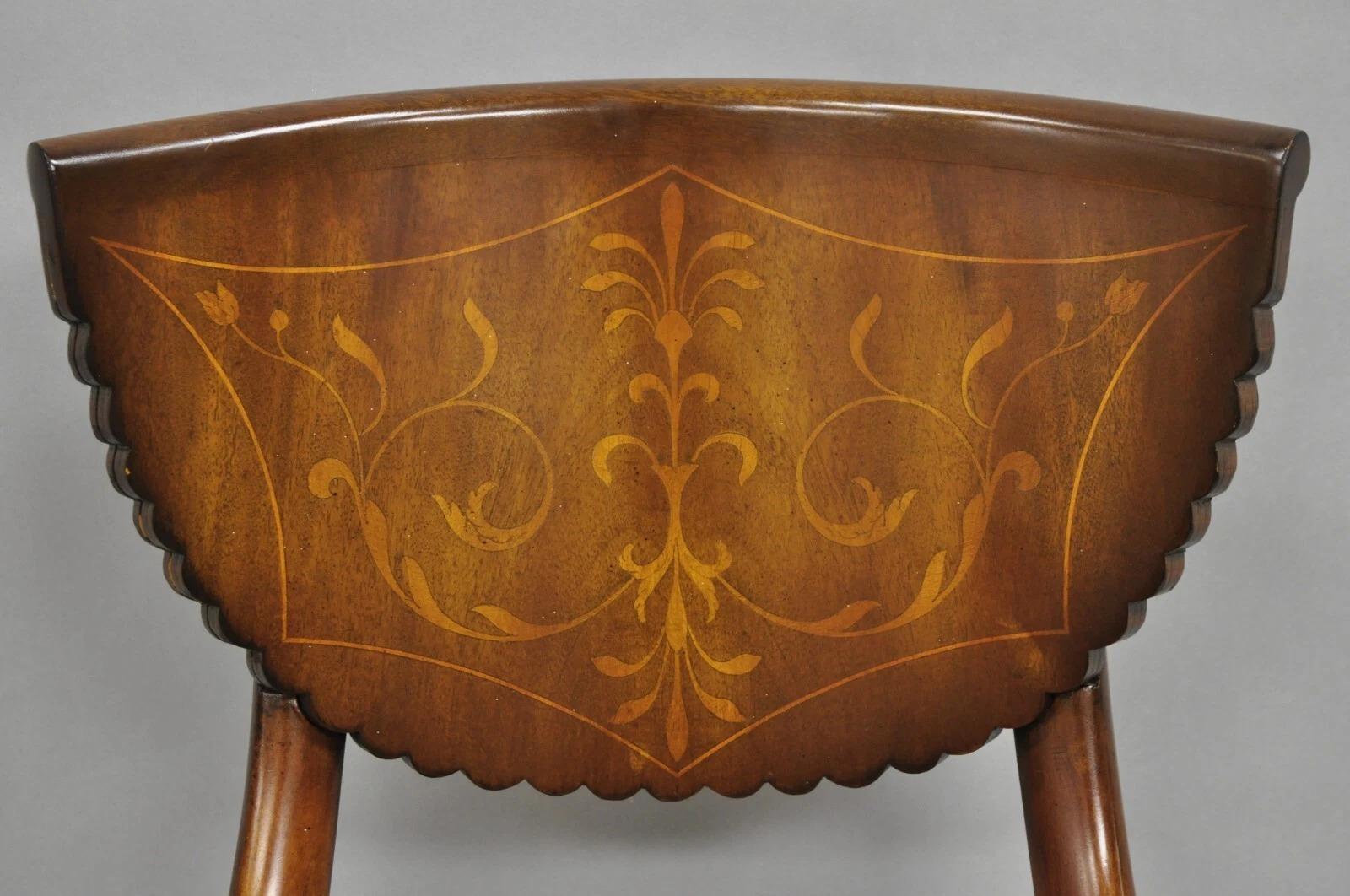 Unknown Antique French Empire Regency Inlaid Mahogany Swivel Piano Harpist Stool Chair For Sale