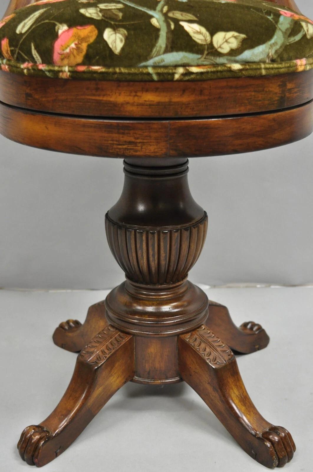 Antique French Empire Regency Inlaid Mahogany Swivel Piano Harpist Stool Chair In Good Condition For Sale In Philadelphia, PA