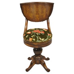 Antique French Empire Regency Inlaid Mahogany Swivel Piano Harpist Stool Chair