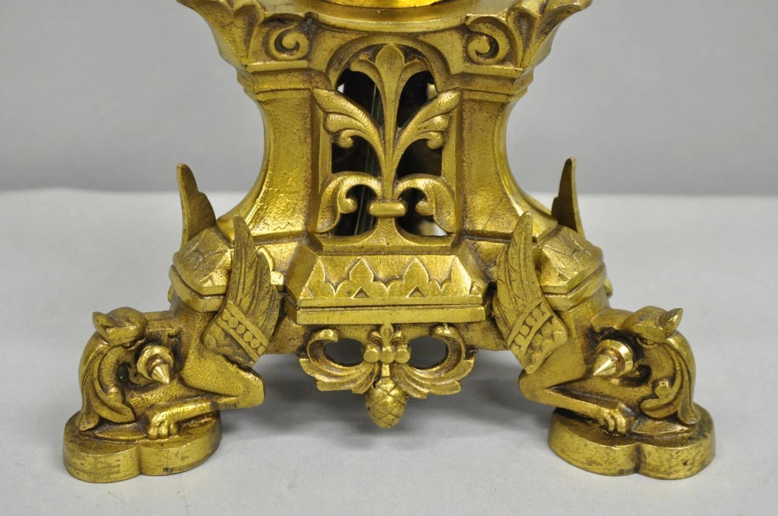 Antike französische Empire-Renaissance-Kerzenleuchter-Tischlampe, Bronze, Jungfrau im Angebot 8