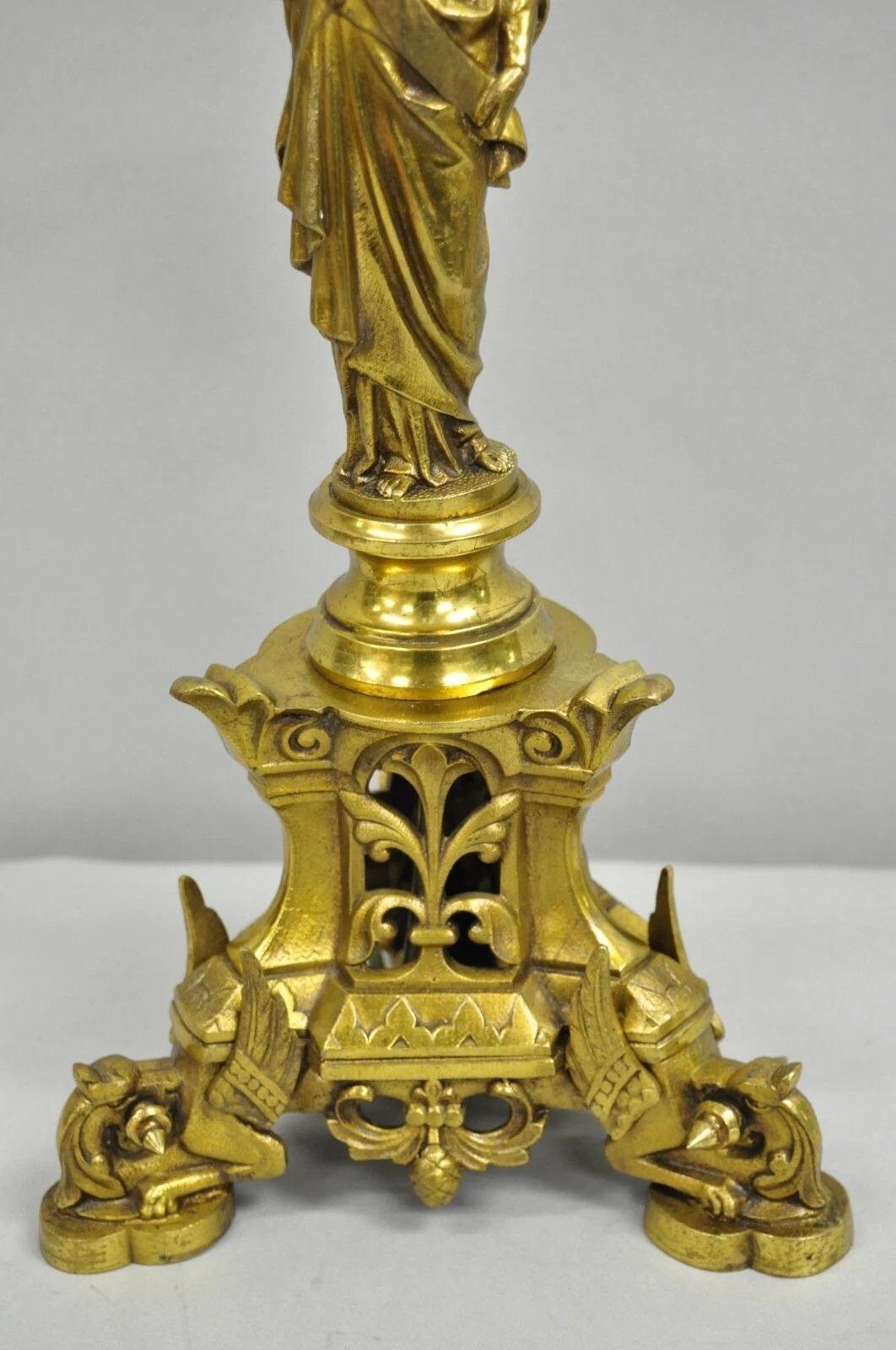 Antike französische Empire-Renaissance-Kerzenleuchter-Tischlampe, Bronze, Jungfrau (Unbekannt) im Angebot