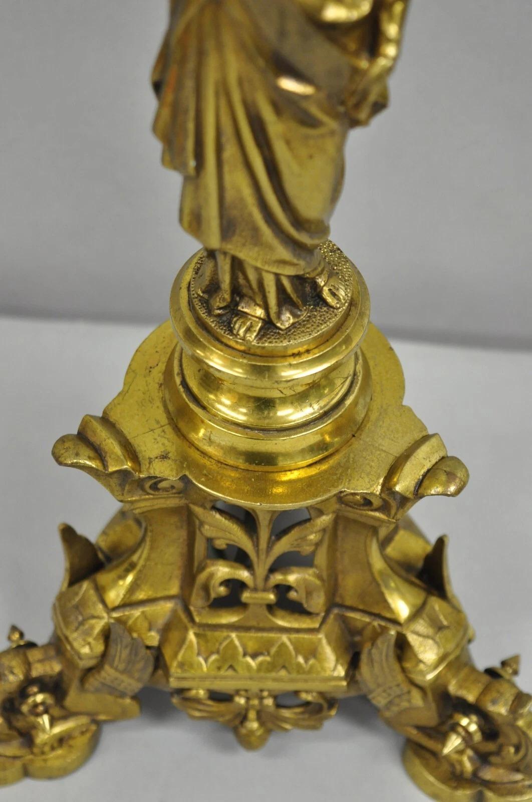 Antike französische Empire-Renaissance-Kerzenleuchter-Tischlampe, Bronze, Jungfrau im Angebot 2