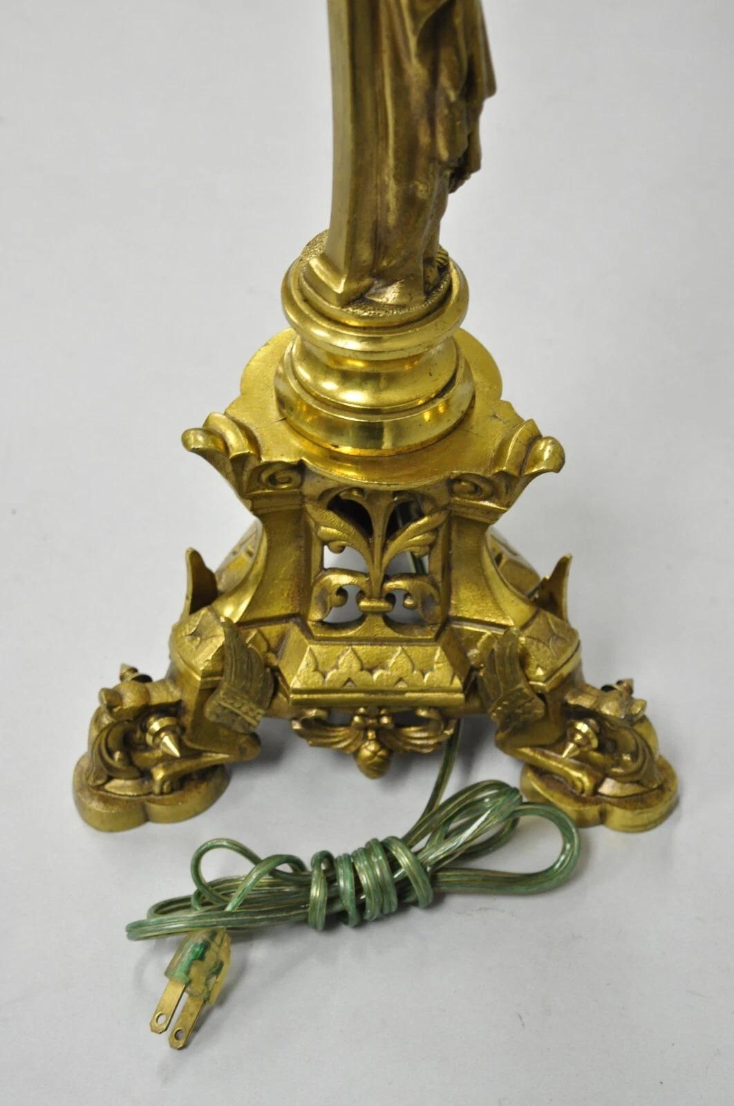 Antike französische Empire-Renaissance-Kerzenleuchter-Tischlampe, Bronze, Jungfrau im Angebot 4