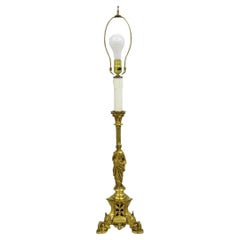 Antique French Empire Renaissance Bronze Maiden Candlestick Table Lamp