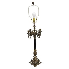 Antique French Empire Renaissance Gilt Metal Figural Candelabra Table Lamp