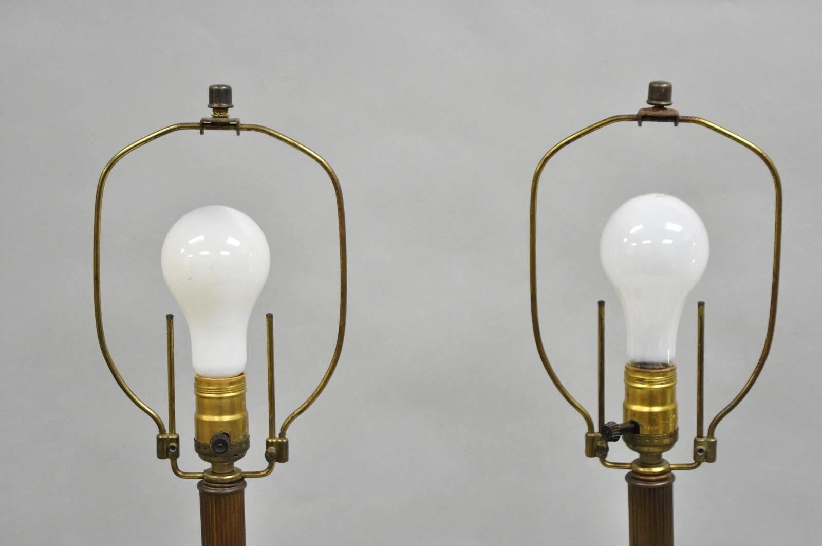 Antique French Empire Renaissance Gilt Metal & Glass Cherub Table Lamps a Pair For Sale 1