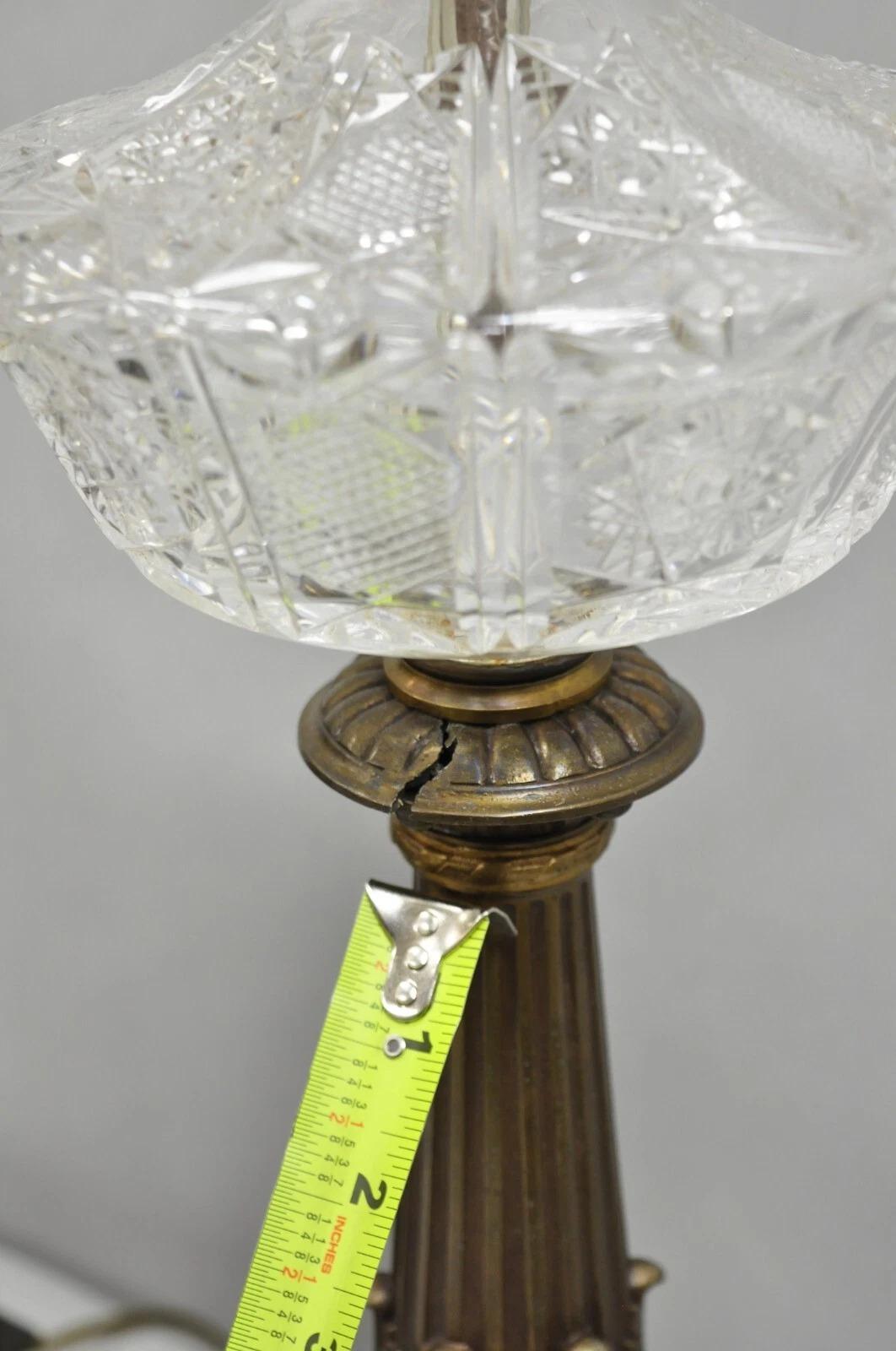 Antique French Empire Renaissance Gilt Metal & Glass Cherub Table Lamps a Pair For Sale 3