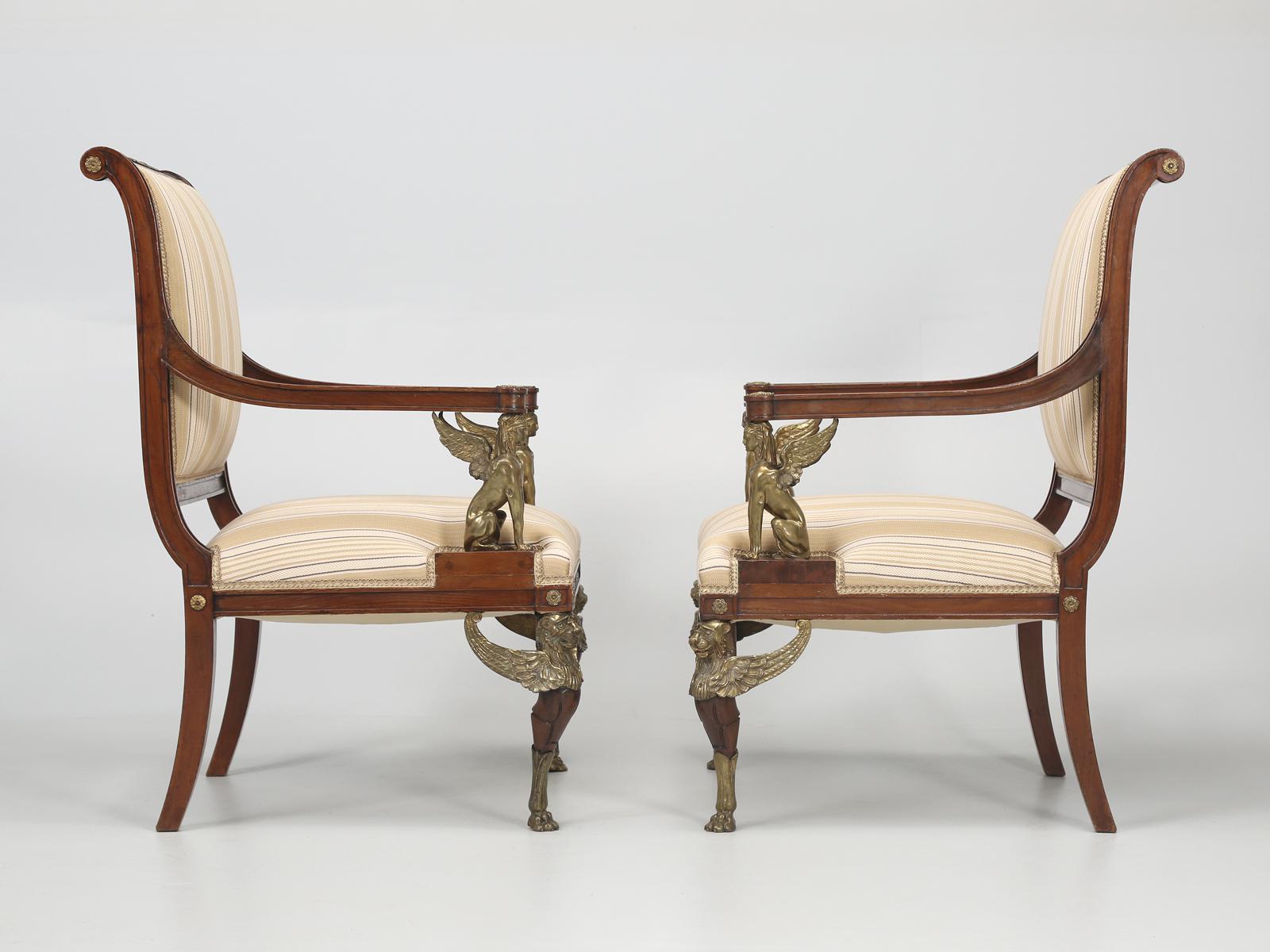 Antique French Empire Revival Arm Chairs Mahogany with Exceptional Quality c1840 For Sale 8