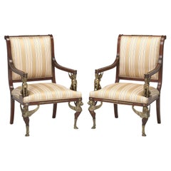 Antique French Empire Revival Arm Chairs Mahogany with Exceptional Quality c1840