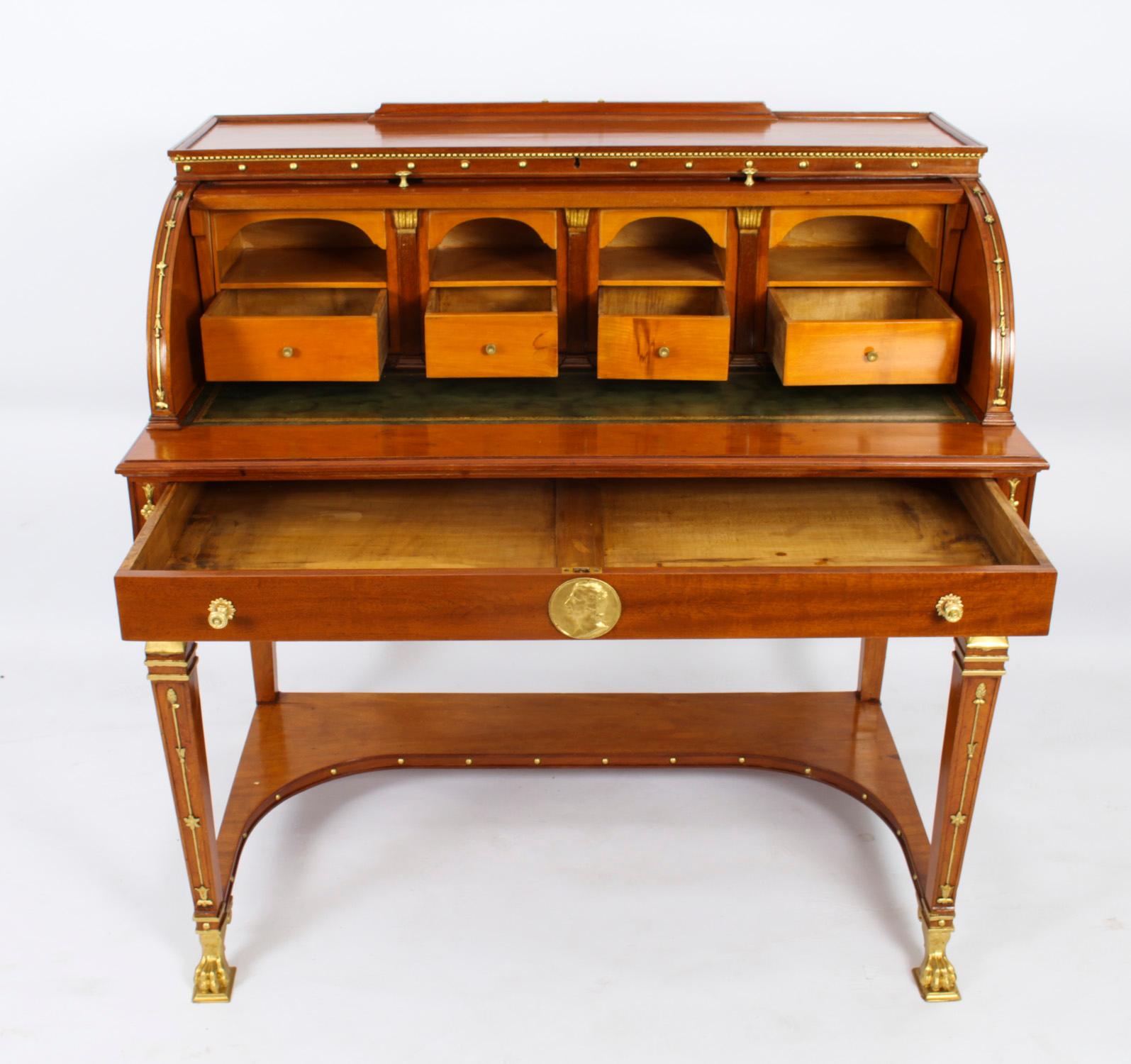 Antique French Empire Revival Cylinder Bureau, 19th Century For Sale 6