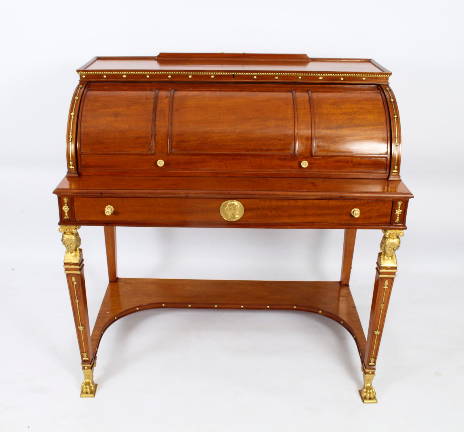 Antique French Empire Revival Cylinder Bureau, 19th Century In Good Condition For Sale In London, GB