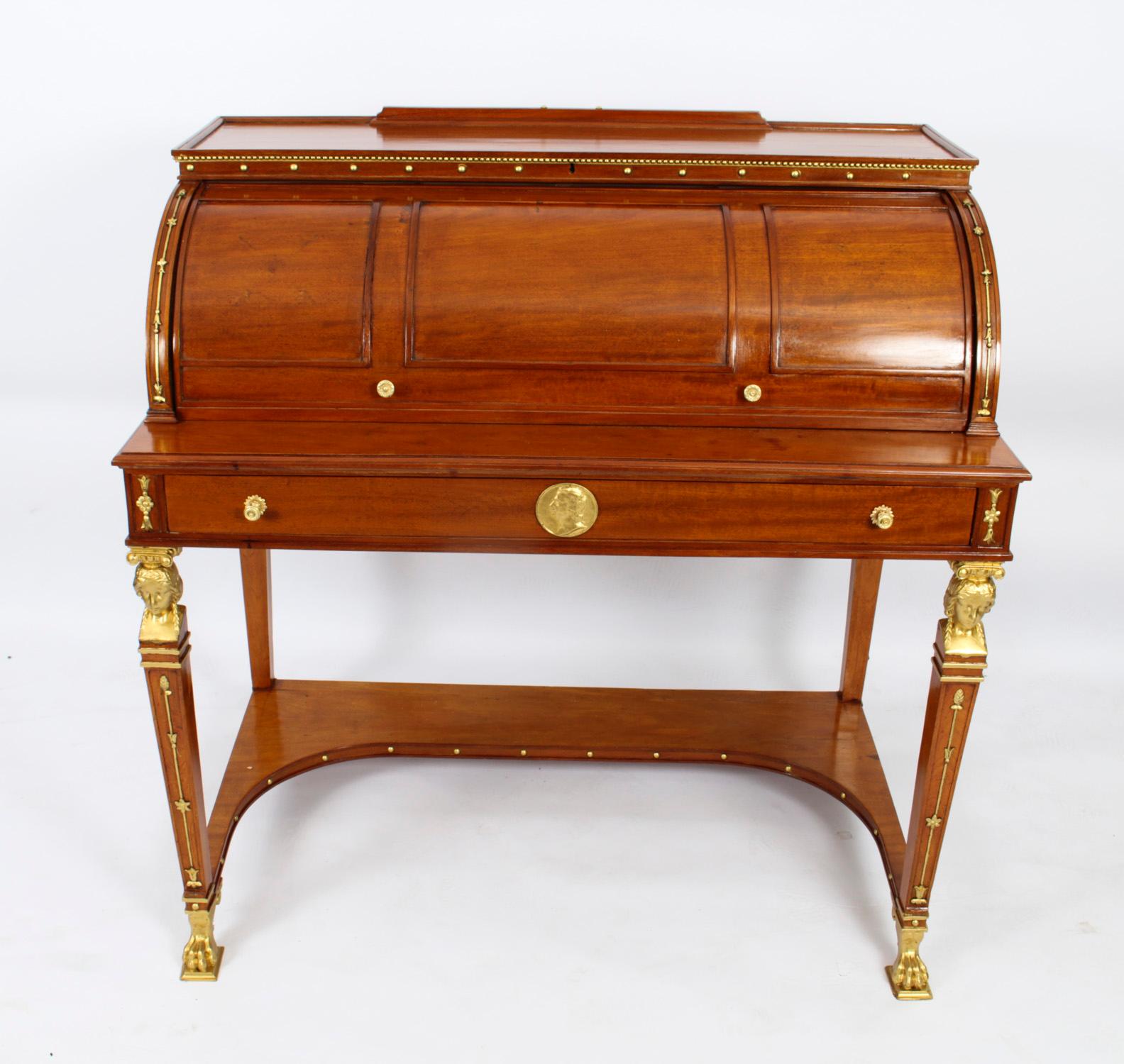 Antique French Empire Revival Cylinder Bureau, 19th Century For Sale 1