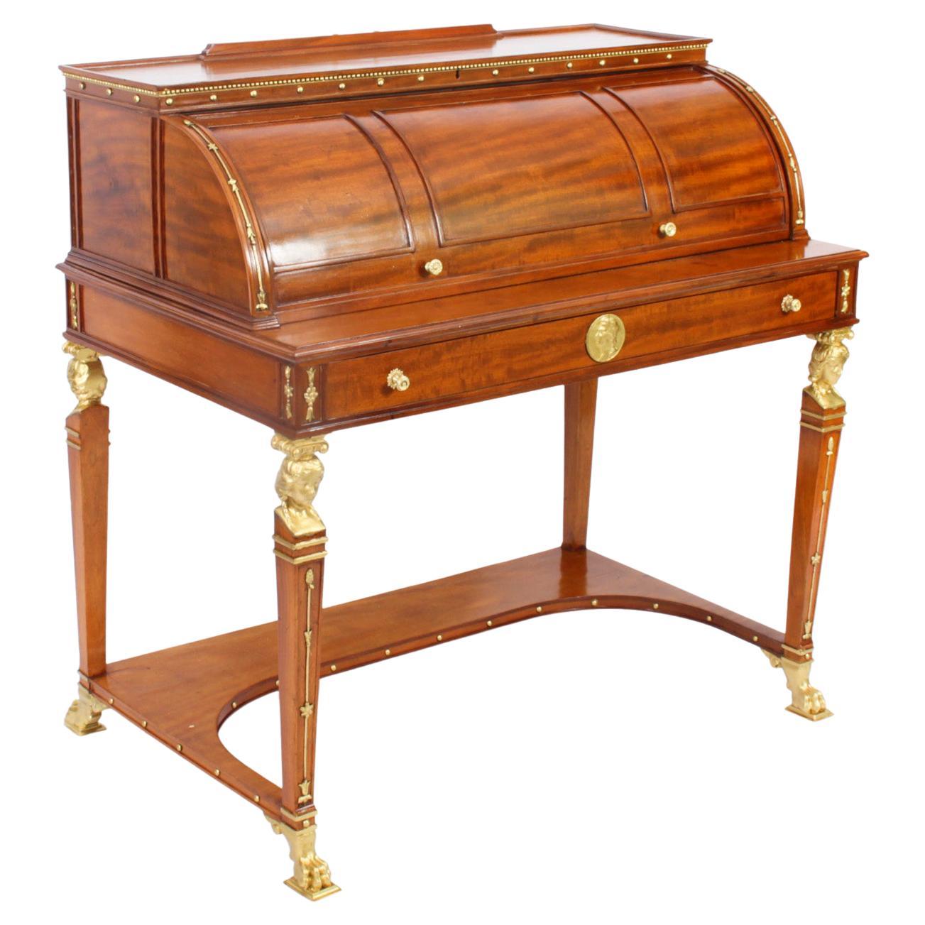 Antique French Empire Revival Cylinder Bureau, 19th Century For Sale