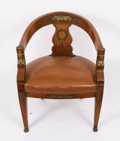 Antique French Empire Revival Mahogany & Ormolu Mounted Armchair 19th Century