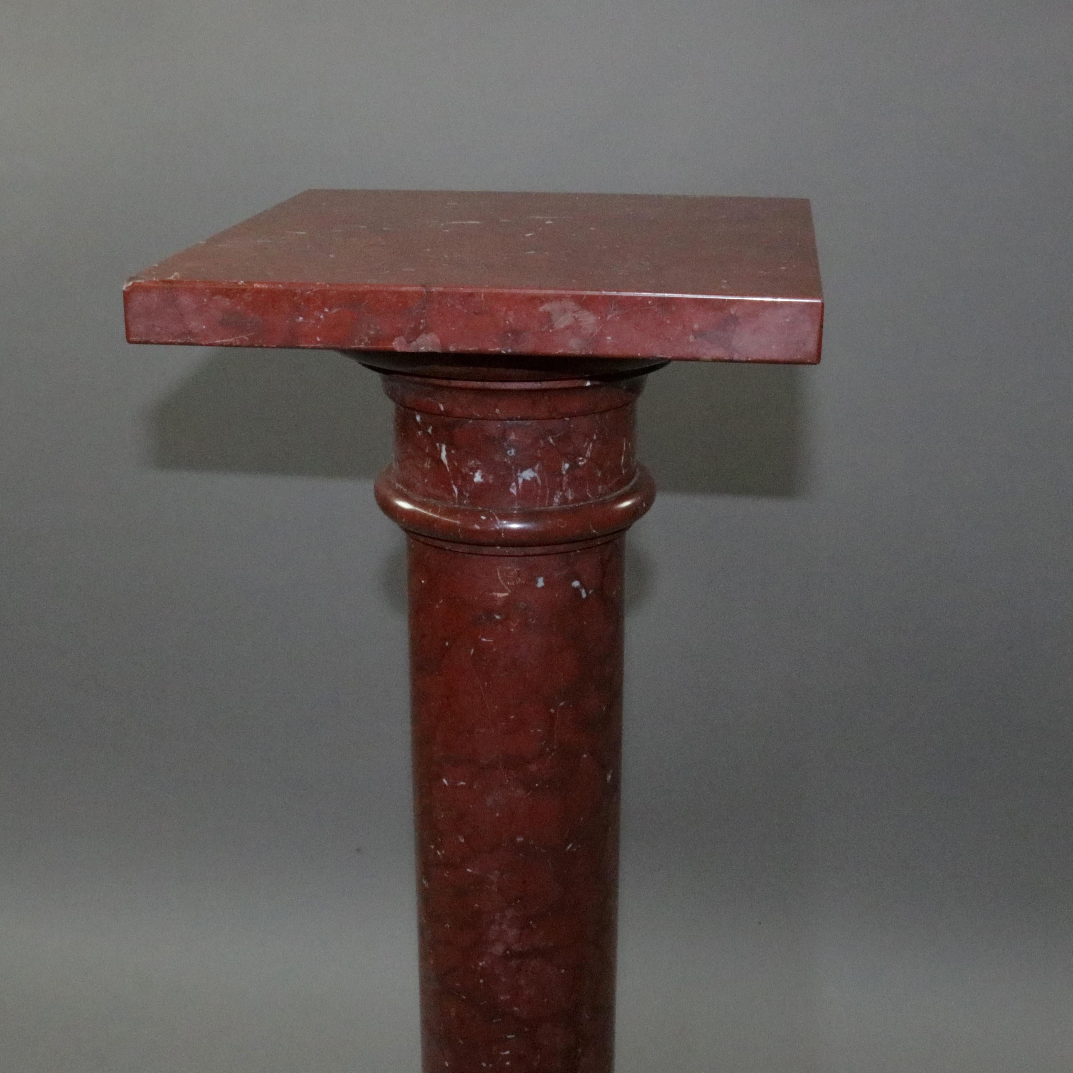 Carved Antique French Empire Rouge Marble Sculpture Display Pedestal, circa 1880