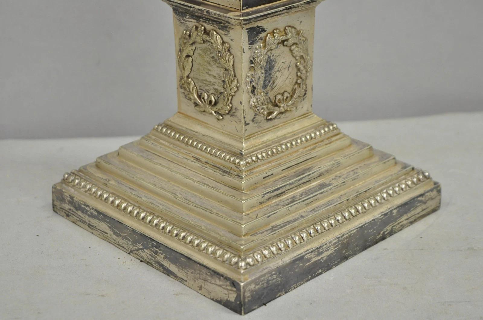 Antique French Empire Silver Plated Corinthian Column Candlestick Table Lamp For Sale 3