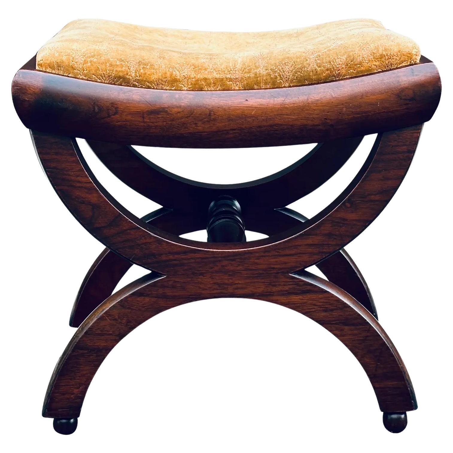 Antique French Empire Solid Mahogany Ball Foot Curule Bench Seat Low Stool