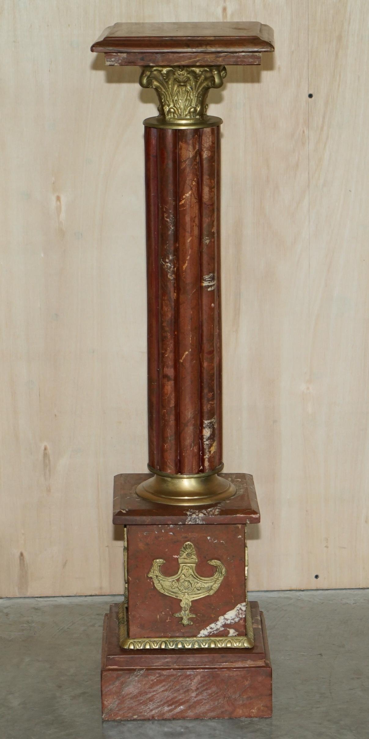 We are delighted to offer this exquisite antique circa 1880 French marble pillar pedestal with gold gilt brass accents

A very good looking and well made antique marble pillar. This piece is as good and honest as they come, it has the original