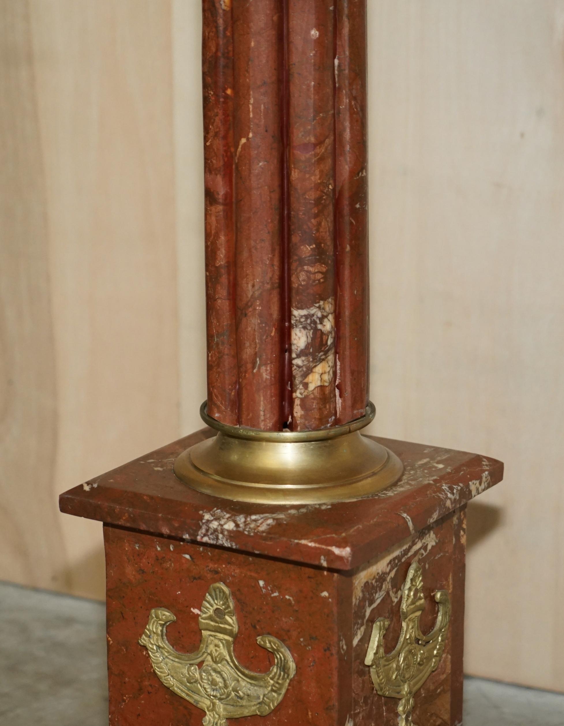 Late 19th Century Antique French Empire Solid Marble with Brass Accents Corinthian Pillar Stand For Sale