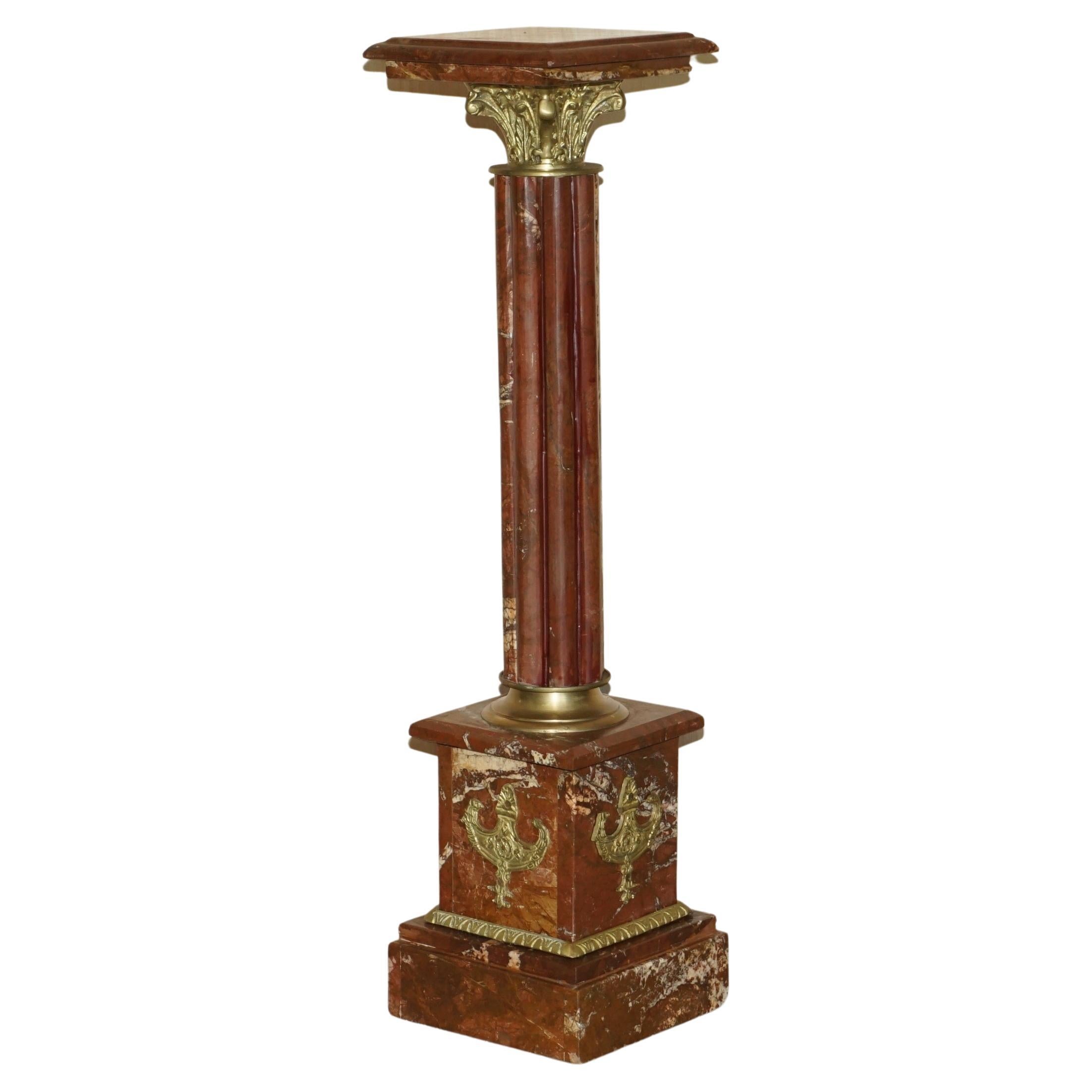 Antique French Empire Solid Marble with Brass Accents Corinthian Pillar Stand For Sale