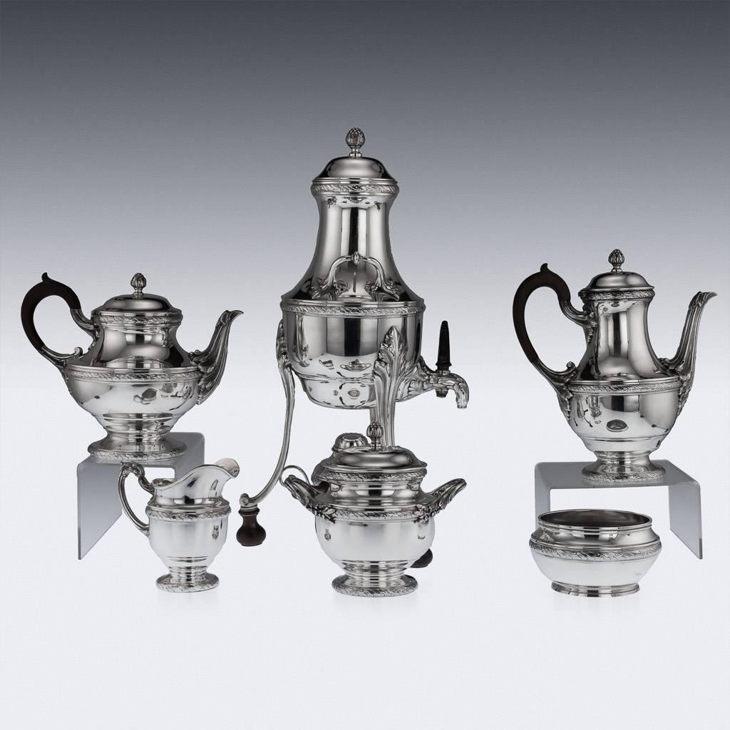 Antique French Empire Solid Silver Six Piece Tea Service, circa 1890 In Excellent Condition In Royal Tunbridge Wells, Kent