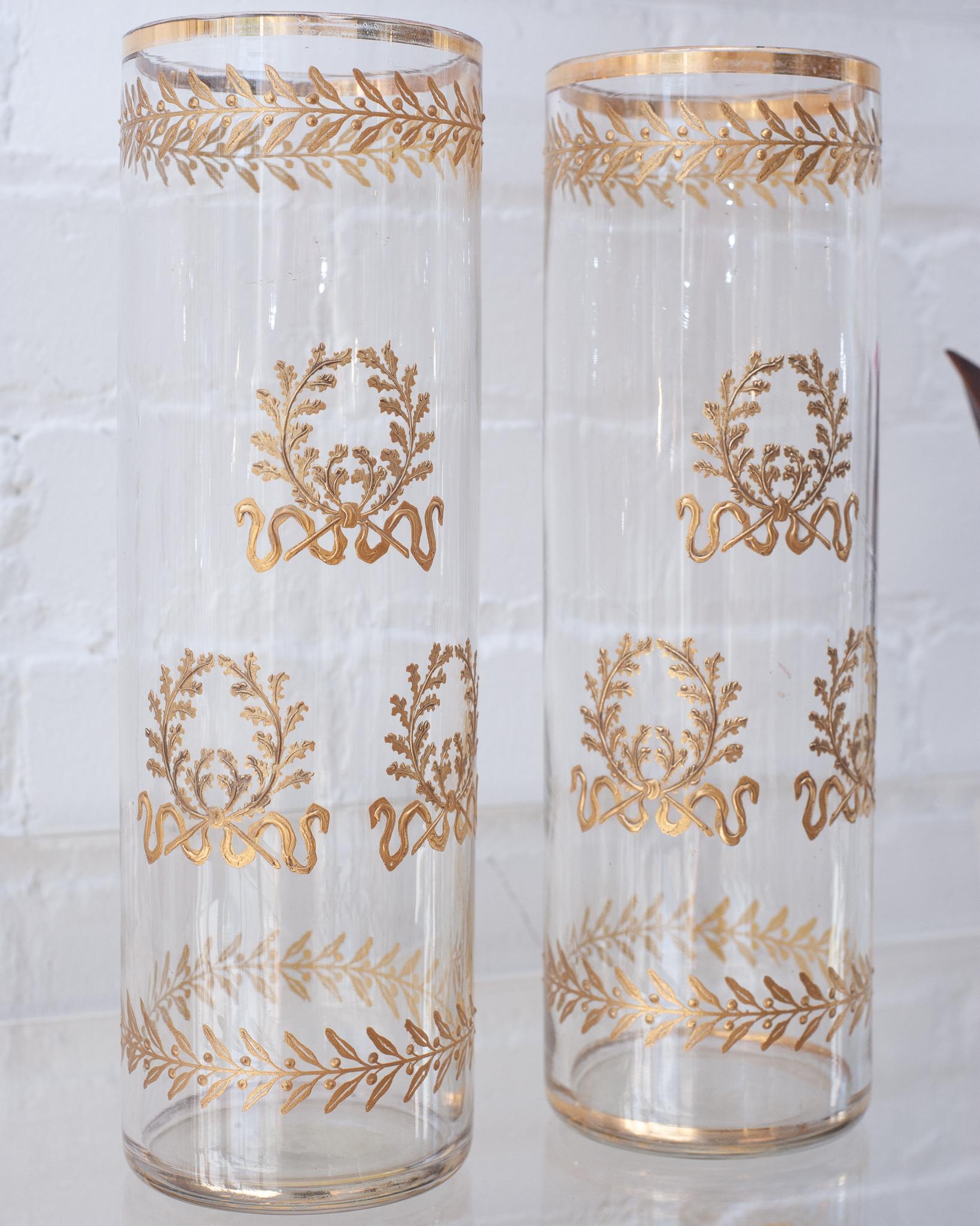 Gilt Antique French Empire Straight Crystal Vases with Ormolu Detail For Sale