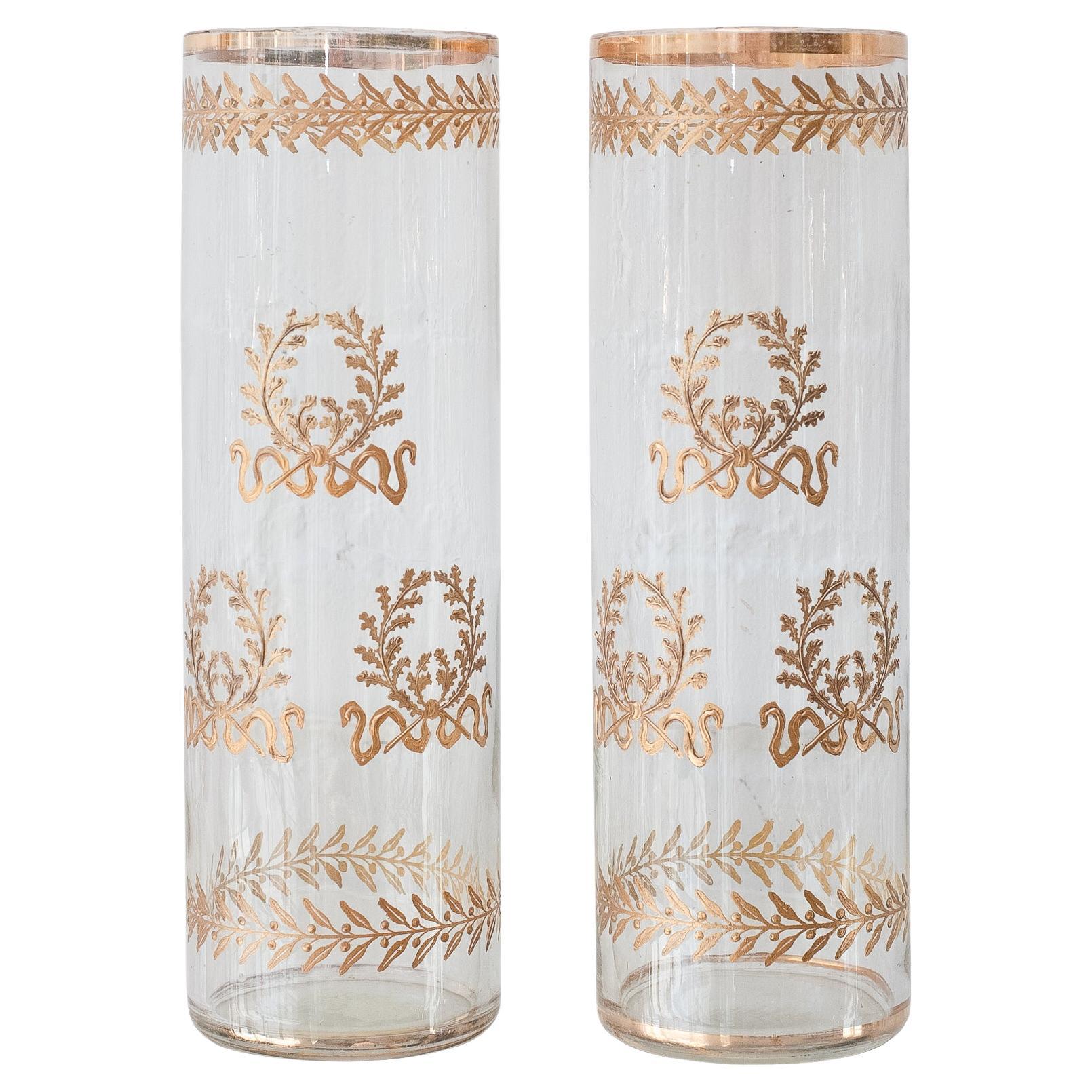 Antique French Empire Straight Crystal Vases with Ormolu Detail For Sale