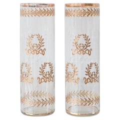 Antique French Empire Straight Crystal Vases with Ormolu Detail
