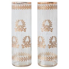 Antique French Empire Straight Crystal Vases with Ormolu Detail