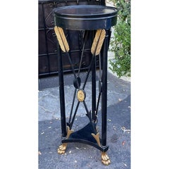 Antique French Empire Style Black & Gold Giltwood Pedestal Plant Stand