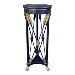 Antique French Empire Style Black & Gold Giltwood Pedestal Plant Stand