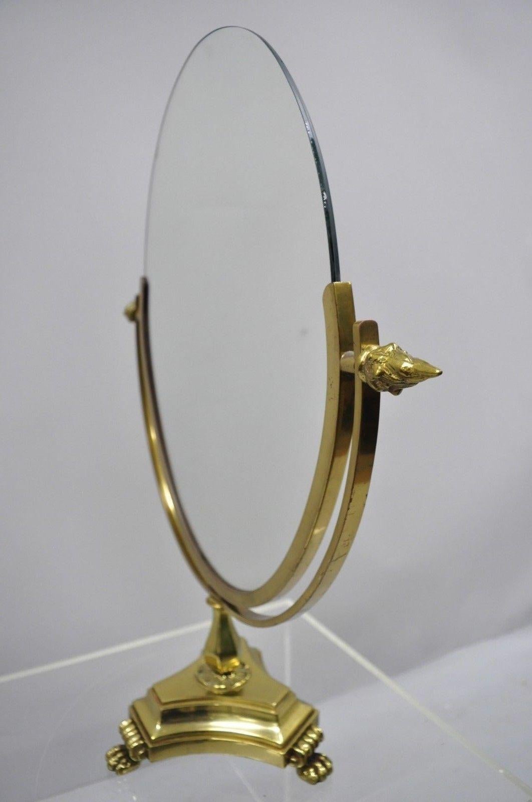 Ancien miroir de coiffeuse ovale de style Empire français à pieds en laiton et à double miroir en vente 2