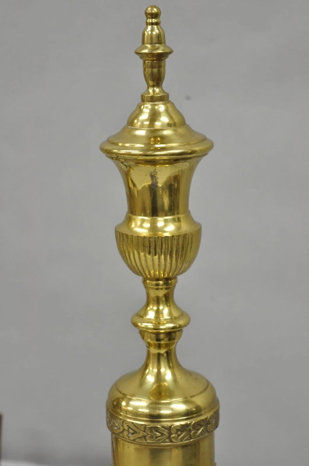 Antique French Empire Style Brass Paw Foot Column Cast Iron Andirons - a Pair For Sale 6