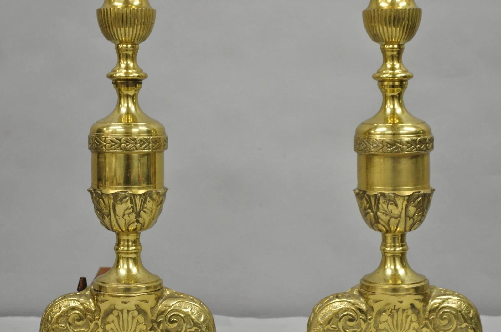 Antique French Empire Style Brass Paw Foot Column Cast Iron Andirons - a Pair In Good Condition For Sale In Philadelphia, PA
