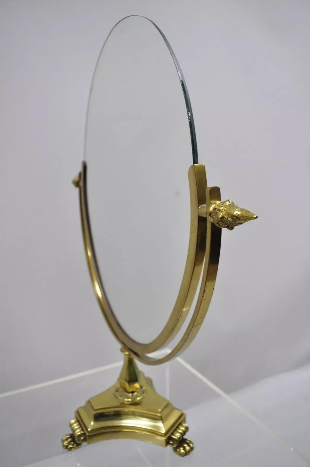 Antique French Empire Style Brass Paw Foot Oval Vanity Table Double Mirror 3