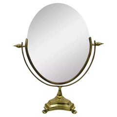 Antique French Empire Style Brass Paw Foot Oval Vanity Table Double Mirror