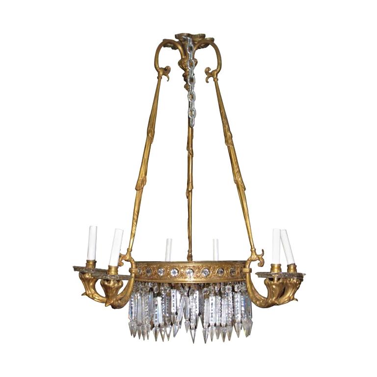 Antique French Empire Style Bronze Chandelier