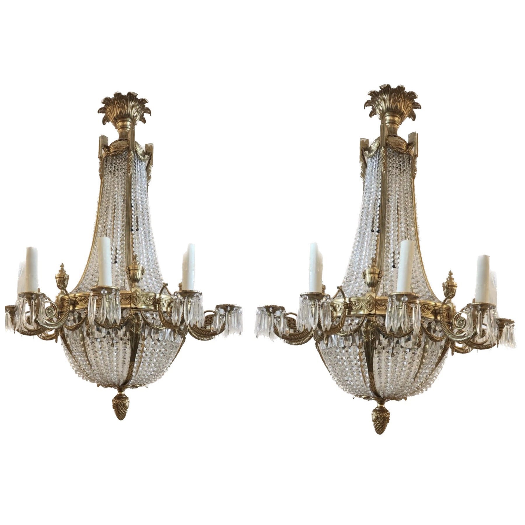 Antique French Empire Style Bronze 
Crystal Chandelier