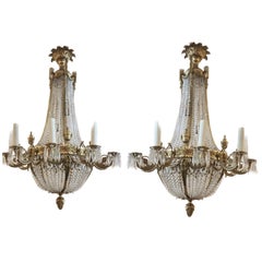 Antique French Empire Style Bronze 
Crystal Chandelier