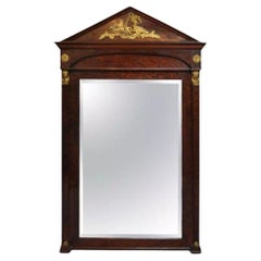 Antique French Empire Style Bronze Ormolu Burl Wood Large Trumeau Pier Mirror