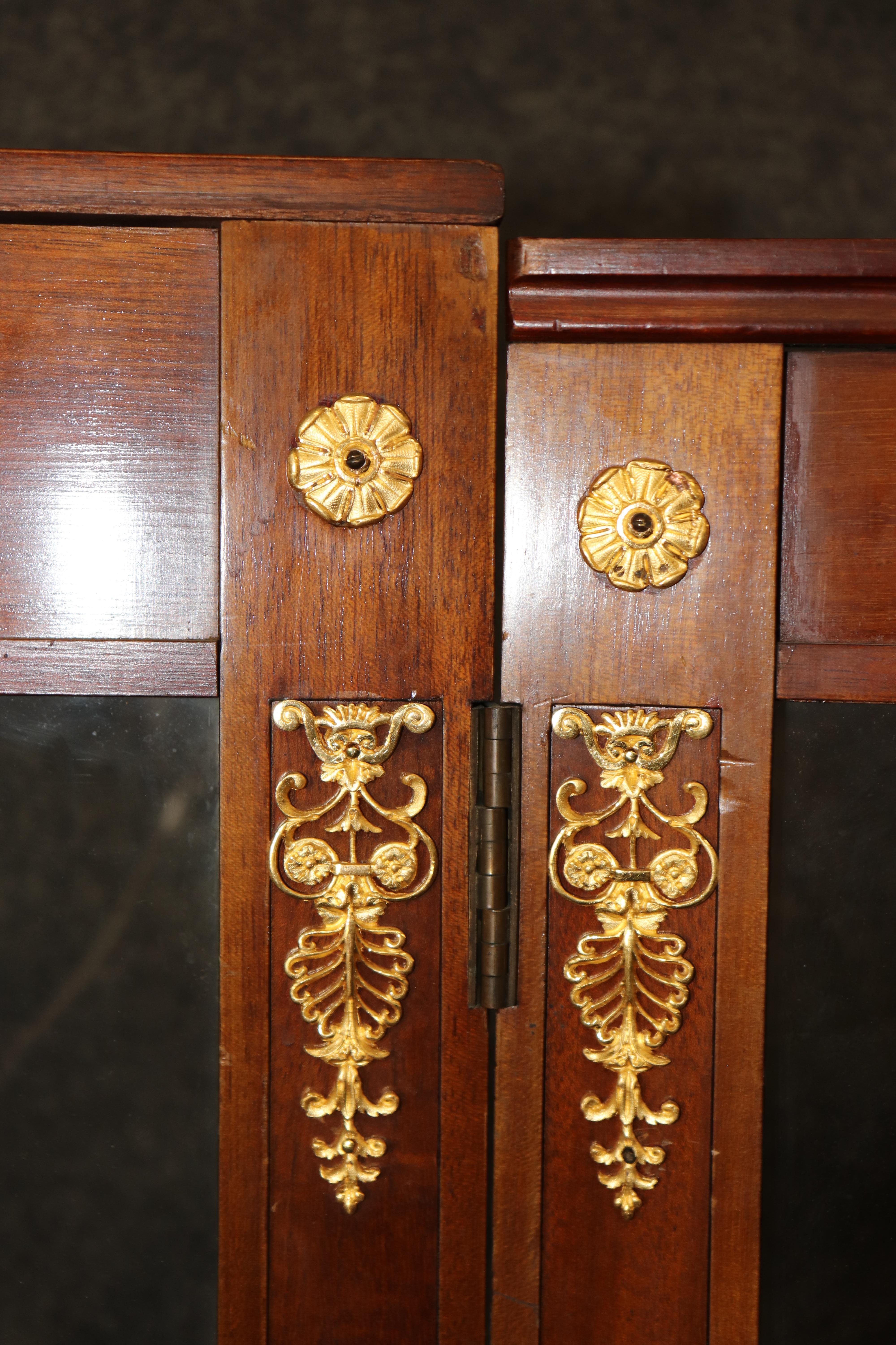 Antique French Empire Style Bronze Ormolu Mounted 3 Panel Screen by Krieger en vente 7