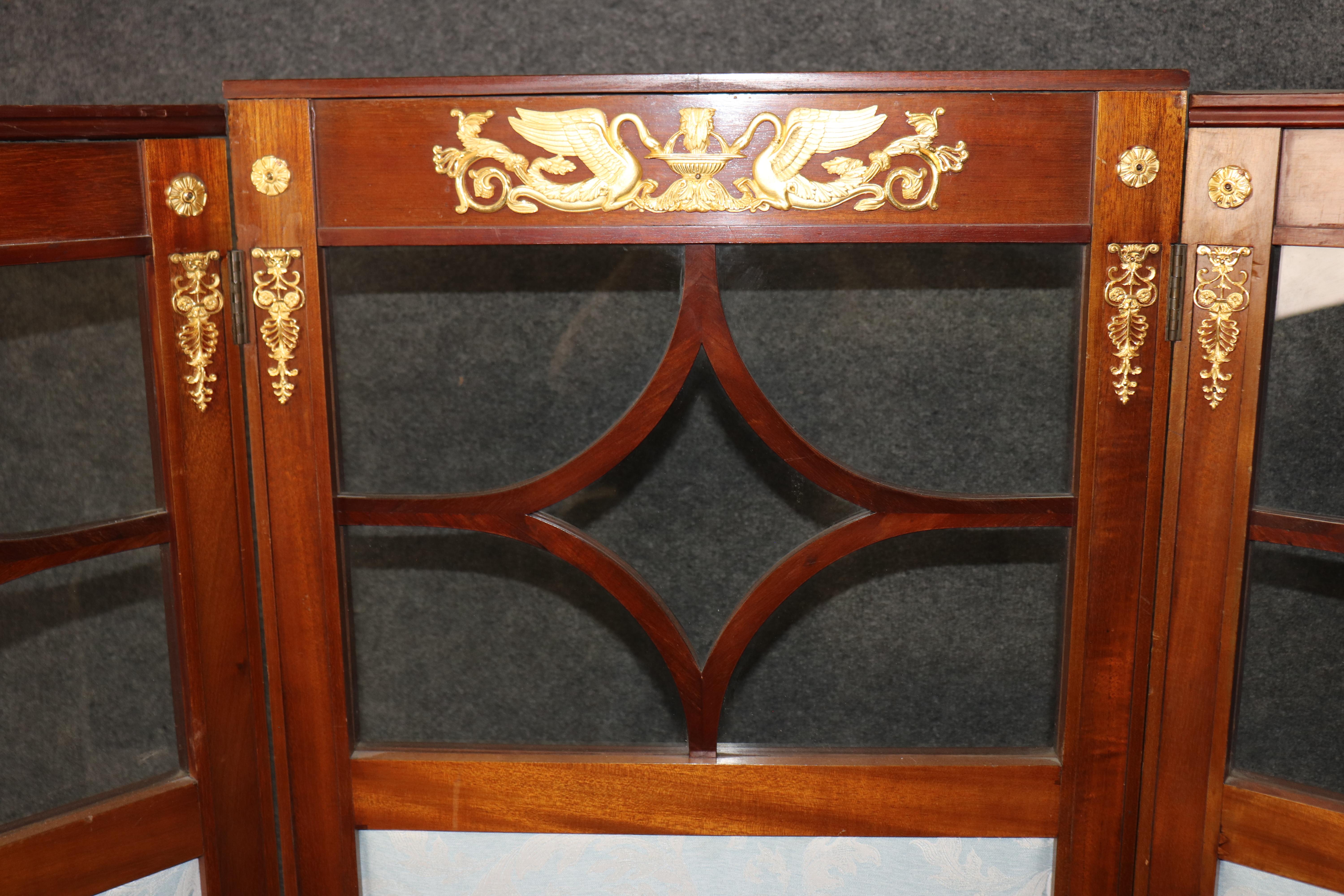 Antique French Empire Style Bronze Ormolu Mounted 3 Panel Screen by Krieger en vente 8