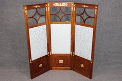 Antique French Empire Style Bronze Ormolu Mounted 3 Panel Screen by Krieger