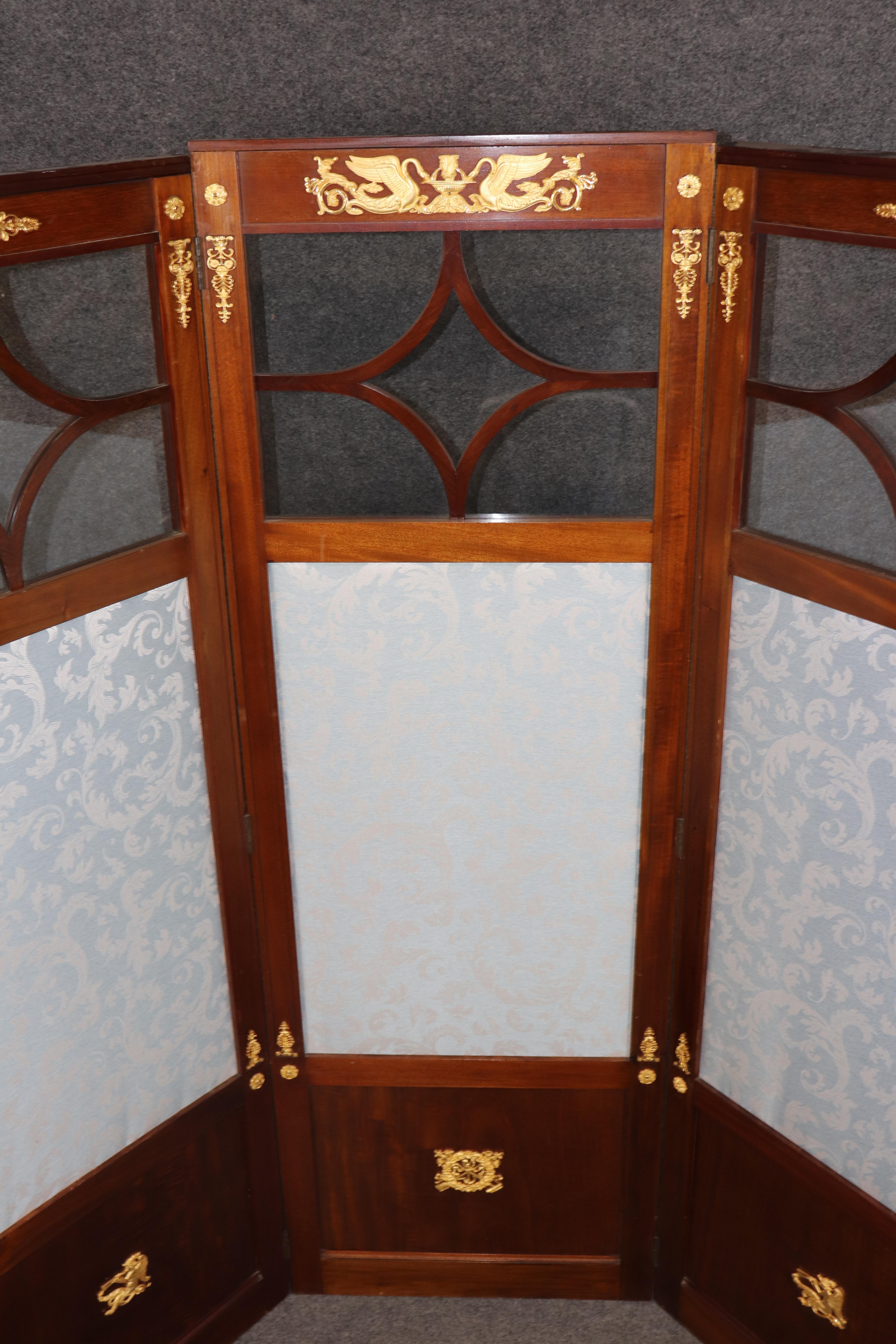 Antique French Empire Style Bronze Ormolu Mounted 3 Panel Screen by Krieger Bon état - En vente à Swedesboro, NJ