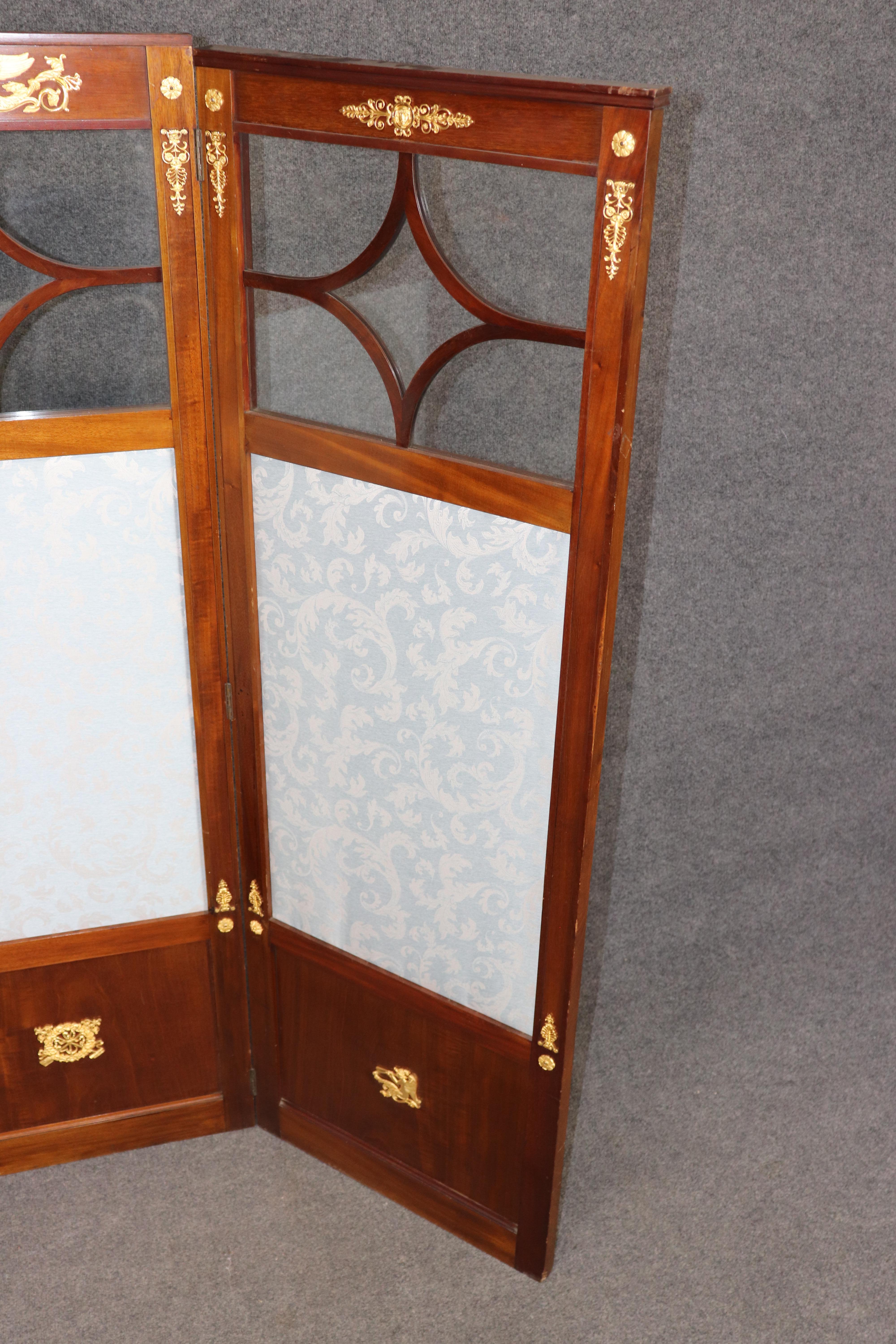 XIXe siècle Antique French Empire Style Bronze Ormolu Mounted 3 Panel Screen by Krieger en vente