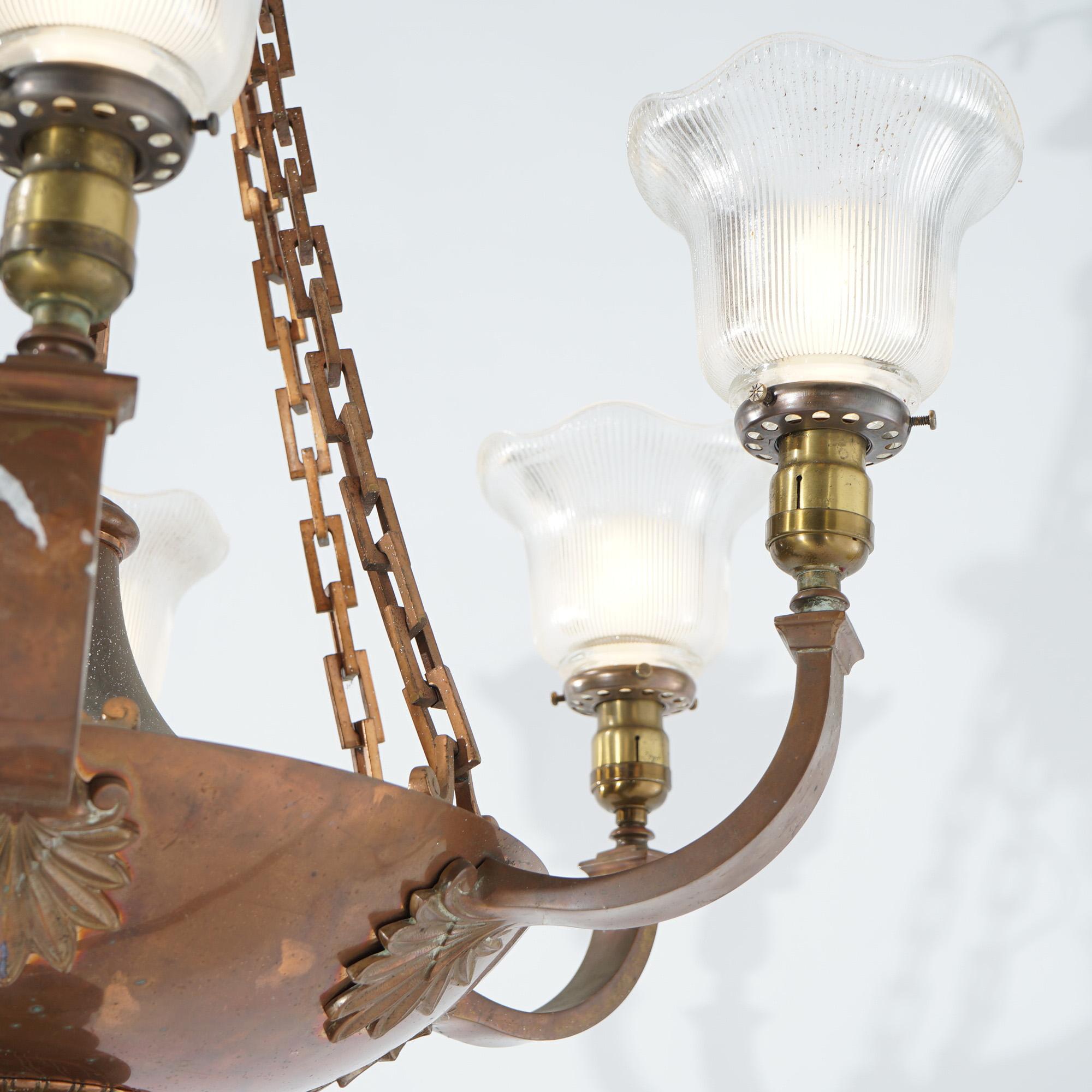 Antique French Empire Style Bronze Six Light Hanging Pan Light Fixture c1920 6