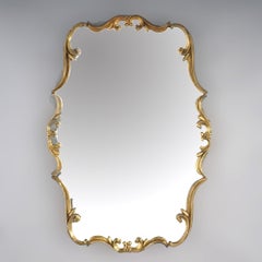 Antique French Empire Style Bronzed Metal Scroll Form Wall Mirror 1920
